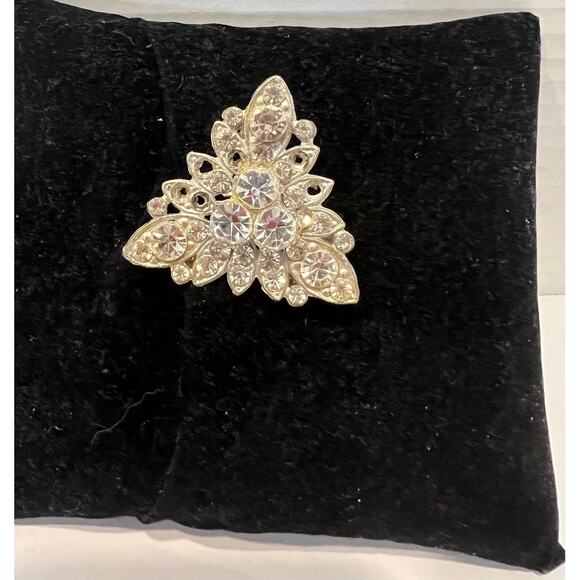 Vintage Triangular Large Clear Rhinestone Raised Brooch Pin - Picture 2 of 7